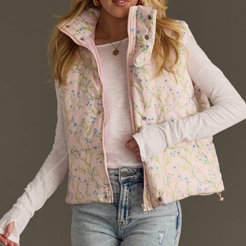 Light Pink Floral Puffer Vest